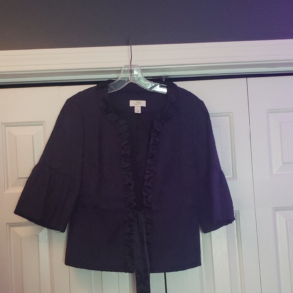 EUC LOFT Jacquard Nacy With Black Silk Ribbon Blazer